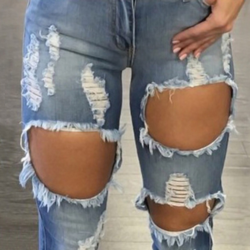 Light Blue Destroyed Jeans - Picture 3 of 4